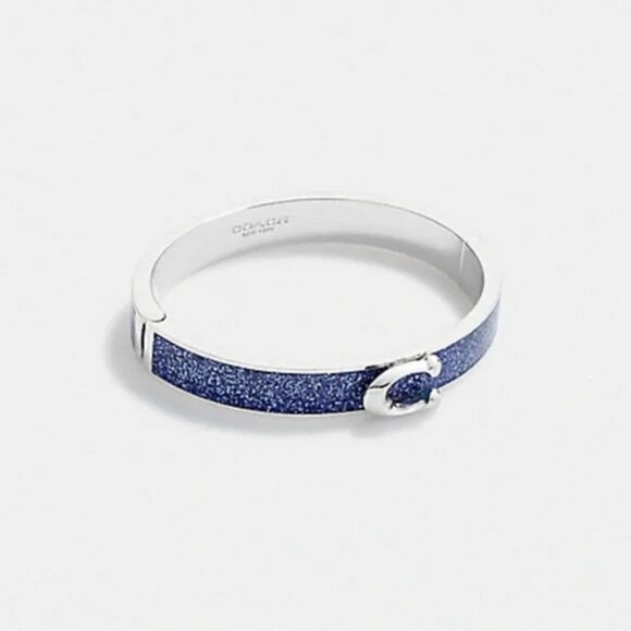 Coach Enamel Hinge Bangle Bracelet in Sparkling Blue and Silver NWT - Picture 2 of 10